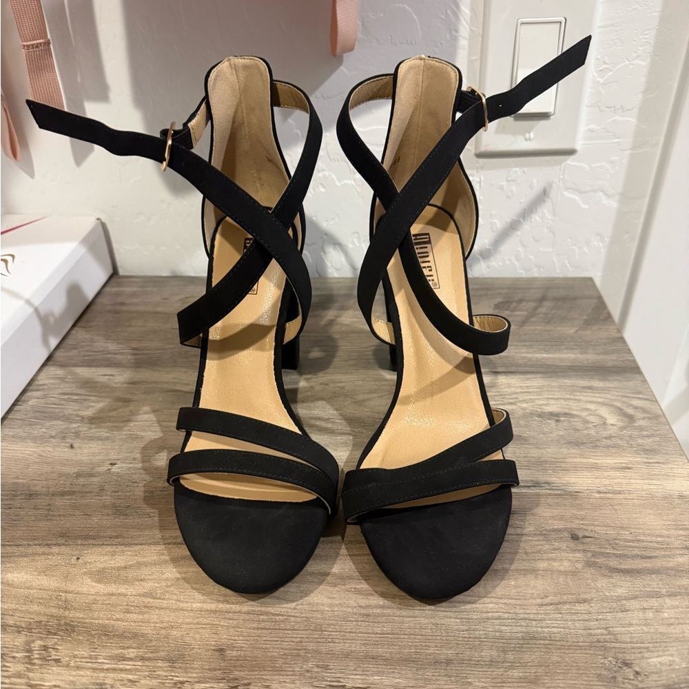 Black Strappy block Heels